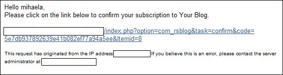 RSBlog! - confirmation email when subscribing